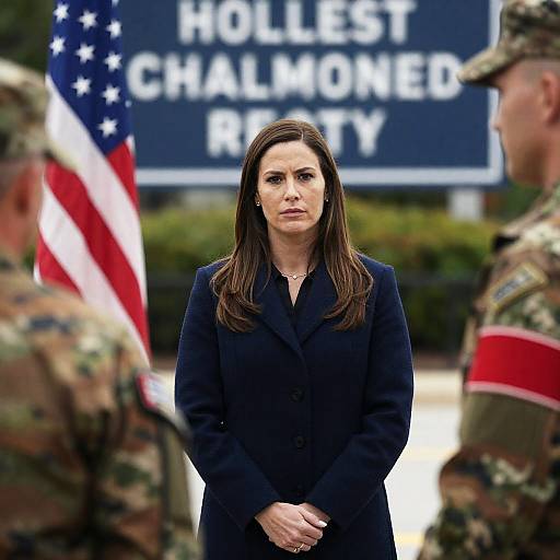 Serious Woman and Soldier by Flag
