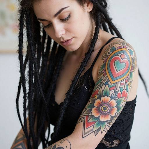 Woman with Dreadlocks and Colorful Tattoo