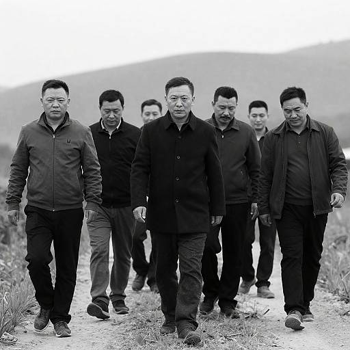 Rural Stroll: Six Men in B&W