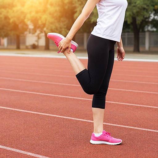 Person Stretching on Sunlit Red Track