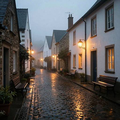 Twilight in Medieval Village Street