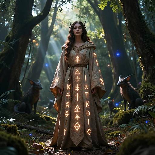 Mystical Robed Figure in Enchanted Forest