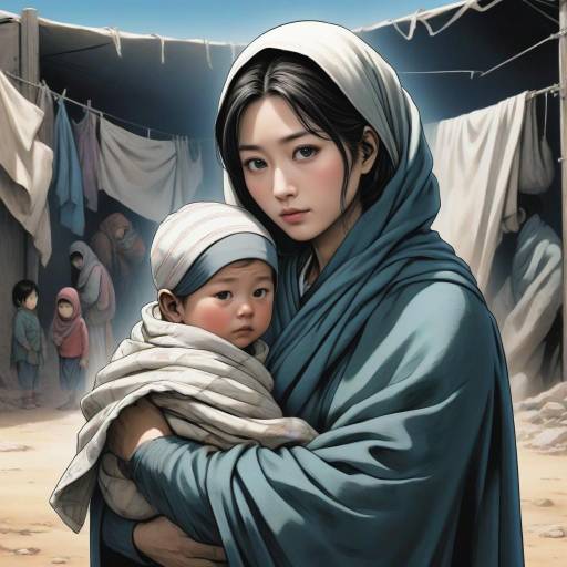 Displaced Mother in Tragic Manga Style