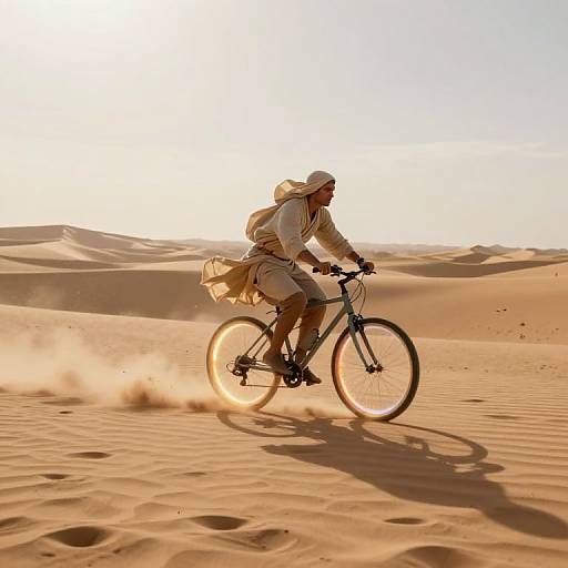 Radiant Traveler Biking Through Desert