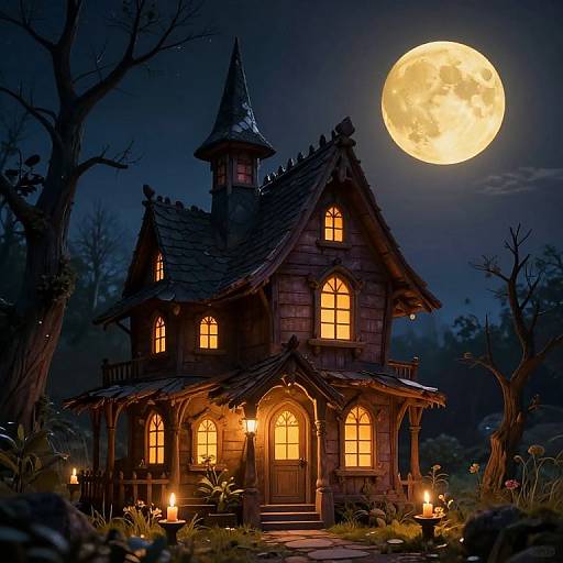 Whimsical Witch's Enchanted Moonlit House