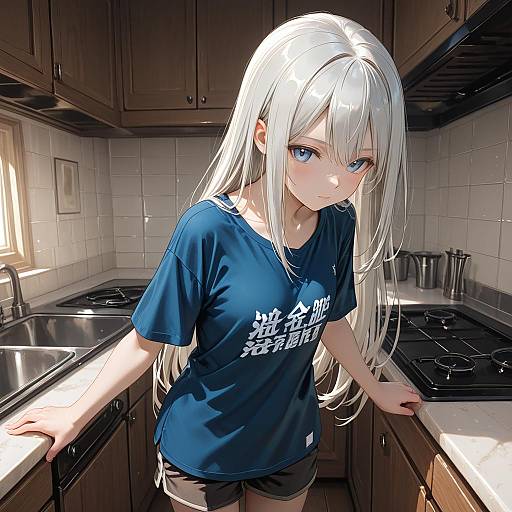 Detailed Anime Girl in Kitchen