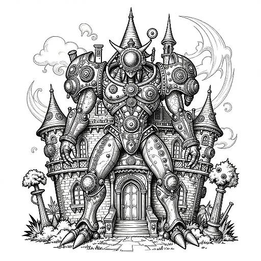 Steampunk Mewtwo Haunted Mansion Coloring