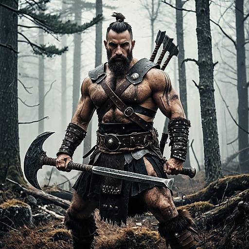 Battle-Scarred Barbarian with Two-Handed Axe