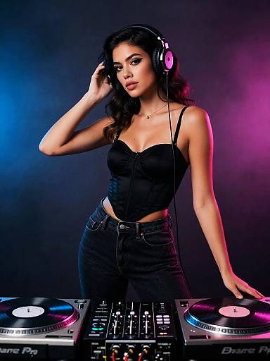 Stylish Female DJ with Turntables