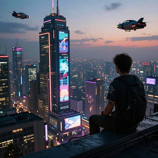 Futuristic Cyberpunk Rooftop Vista
