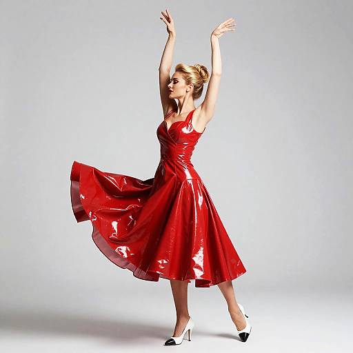 Blonde Woman in Dramatic Red Dress