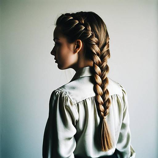 Young Woman with Five-Strand Braid and Silk Blouse