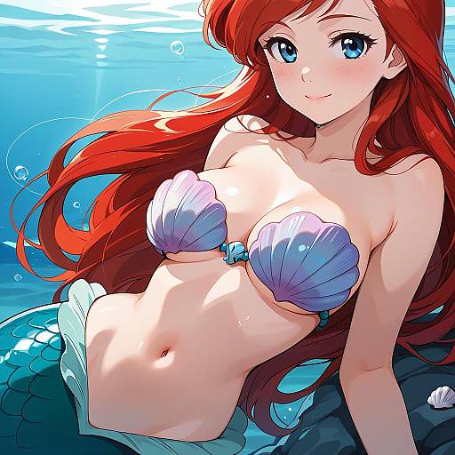 Illustration of Ariel (disney), the little mermaid in the style of Medu (rubish)