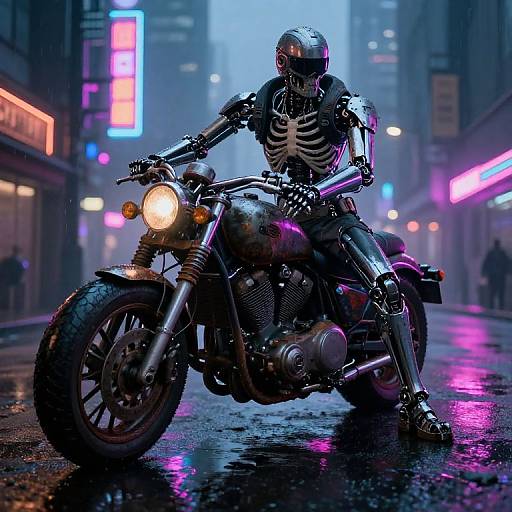 Cyberpunk Skeleton Mercenary in Neon Night