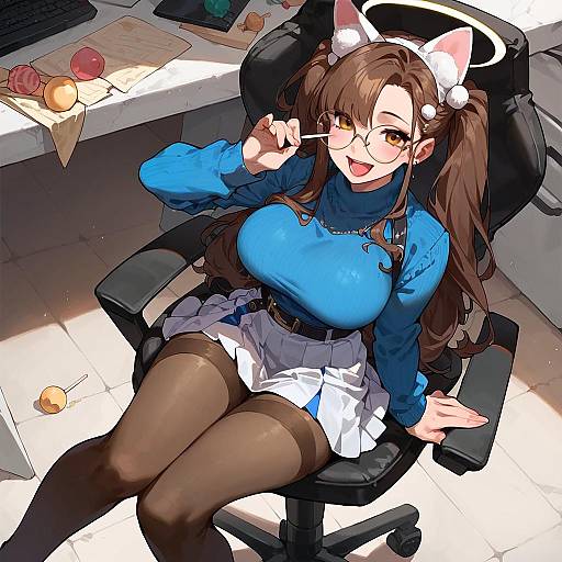 Anime Girl in Blue Sweater with Lollipop