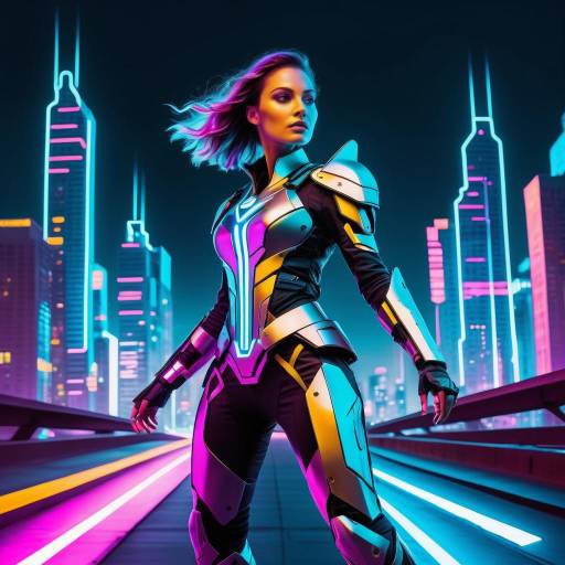 Futuristic Guardian in Neon Urban Landscape Futuristic Guardian in Neon Urban Landscape