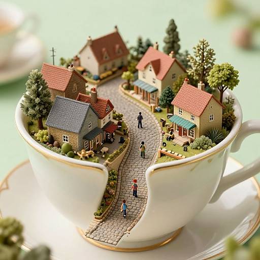 Whimsical Village Within Teacup