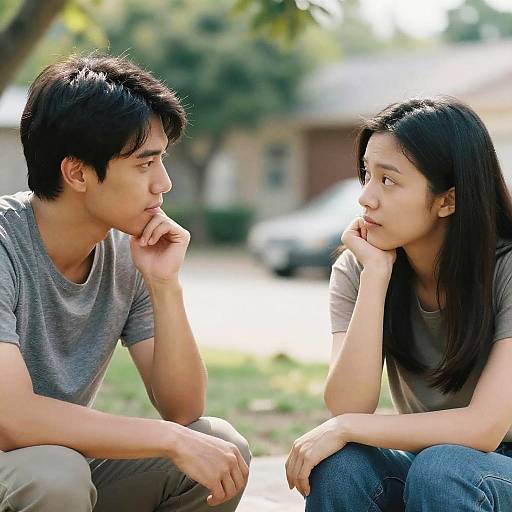 Two Young Neighbors Having a Thoughtful Conversation