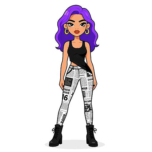 Urban Streetwear Woman with Purple Hair