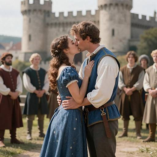 Romantic Medieval Kiss in a Cityscape