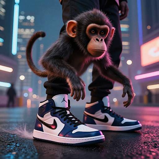 Monkey Wearing Jordans in Futuristic City