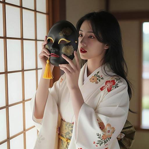 Elegant Asian Woman in Floral Kimono