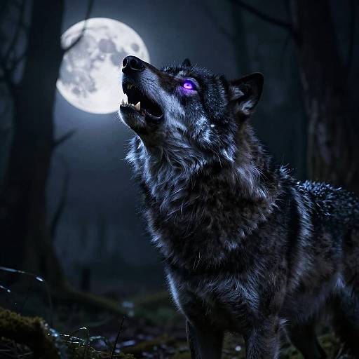 Mystical Black Wolf Howling Moon