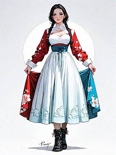 Woman in Bohemian Red Floral Maxi Dress