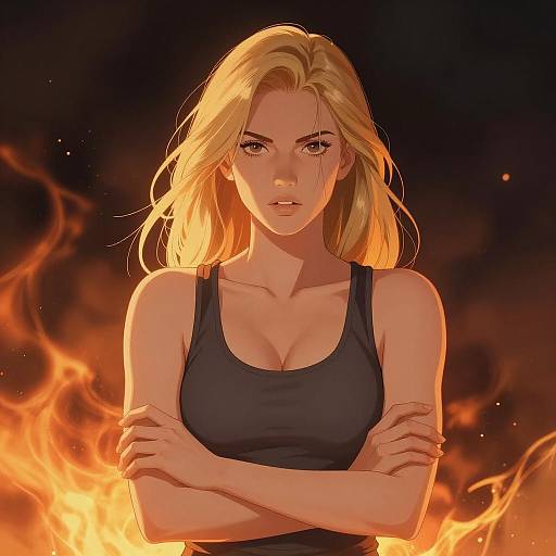 Blonde Woman in Fiery Background
