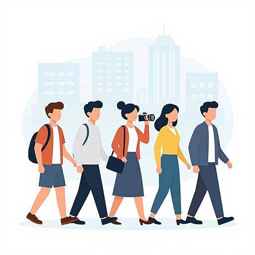 City Walk Cartoon Vector Illustration