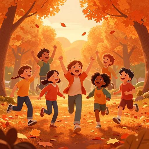 Joyful Children Playing in Autumn Park