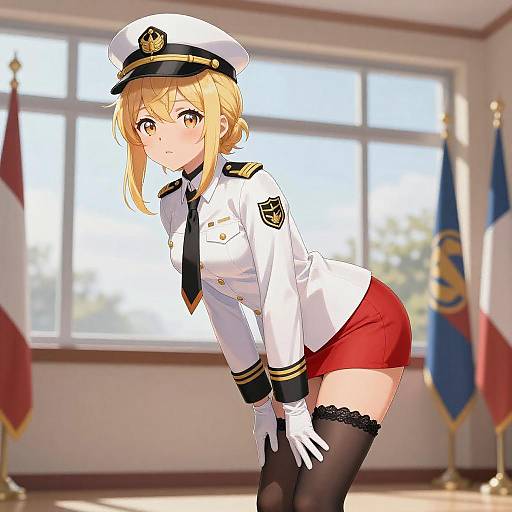 Blonde Anime Girl in Naval Uniform
