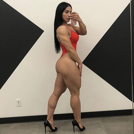 Muscular Woman Mirror Selfie in Swimsuit