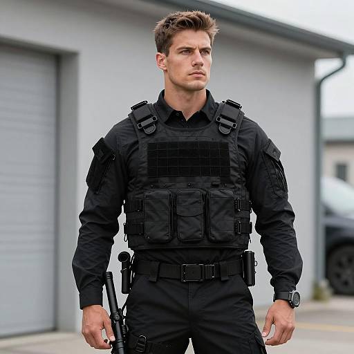 Man in SWAT Tactical Vest Outdoors