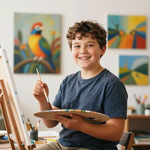 Joyful Young Artist in Art Studio