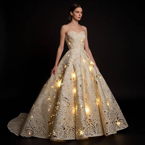 LED-Illuminated Paper Gown Elegance