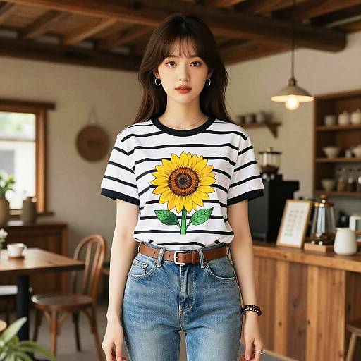 Willowy Woman in Rustic Tea Room