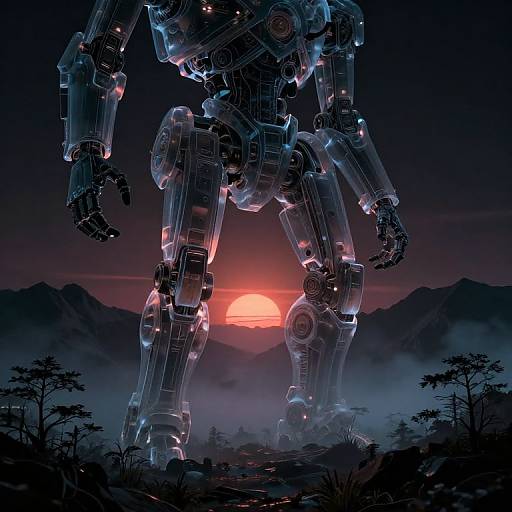 Neon Two-Toned Robotic Sunrise Landscape