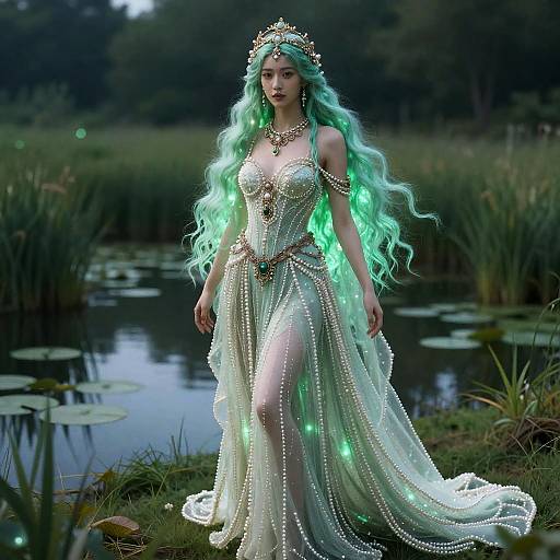 Ethereal Bioluminescent Marsh Goddess Portrait