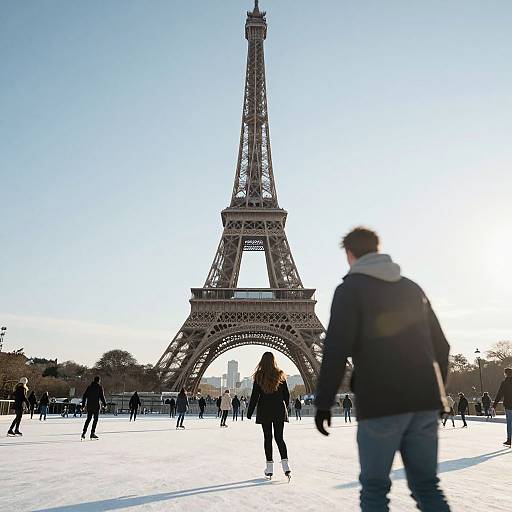 Ice Skating Couple by Eiffel Tower