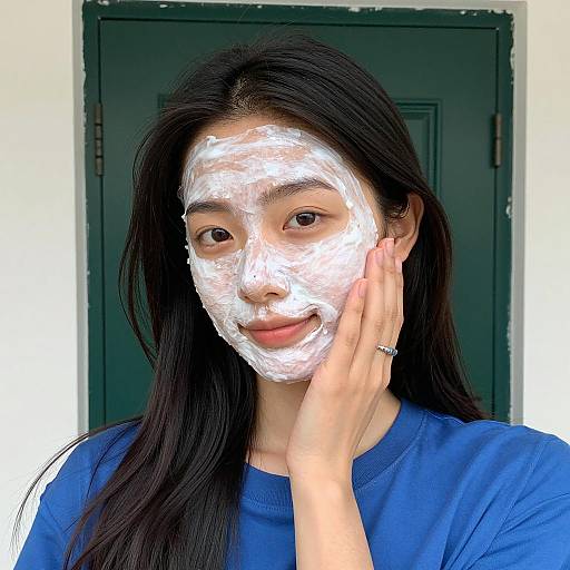 Young Woman Applying White Facial Mask