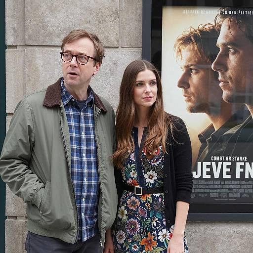 Friends Posing by Intriguing Movie Poster
