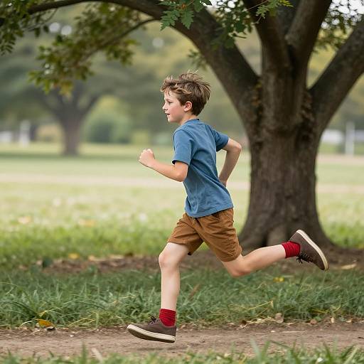 Boy Running Mid-Stride on Dirt Path