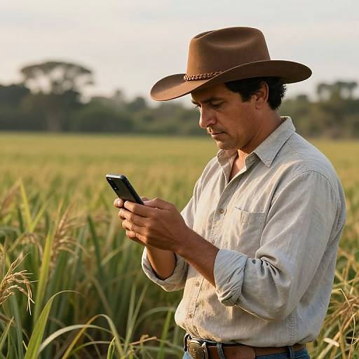 Realistic Latino Agribusinessman with Phone