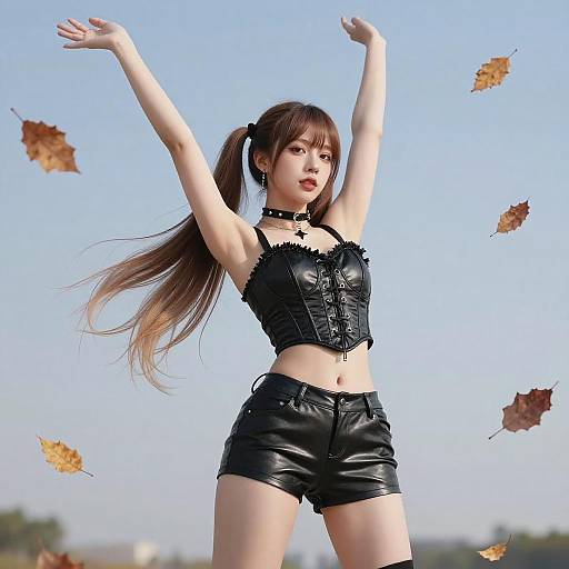 Dynamic Gothic Woman in Autumn Scene