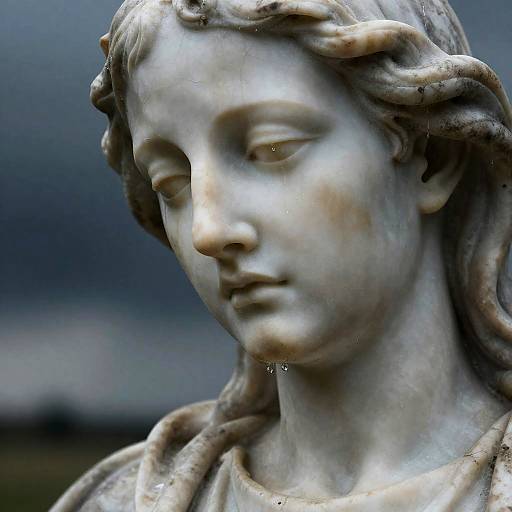 Cracked Marble Weeping Saint Close-Up