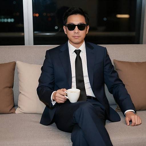 Man in Dark Blue Suit at Night