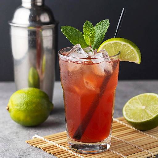 Vibrant Red Cocktail with Garnishes