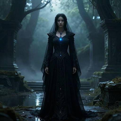 Mysterious Woman in Ancient Forest