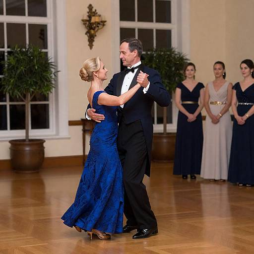 Navy Tux Ballroom Dance with Blue Gown